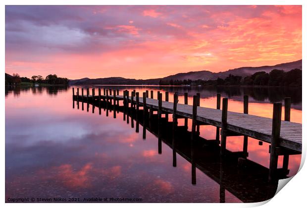 Serene Sunset Reflected on Coniston Water Print by Steven Nokes