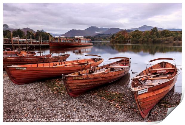 Serene Boats on Derwent Water Print by Steven Nokes