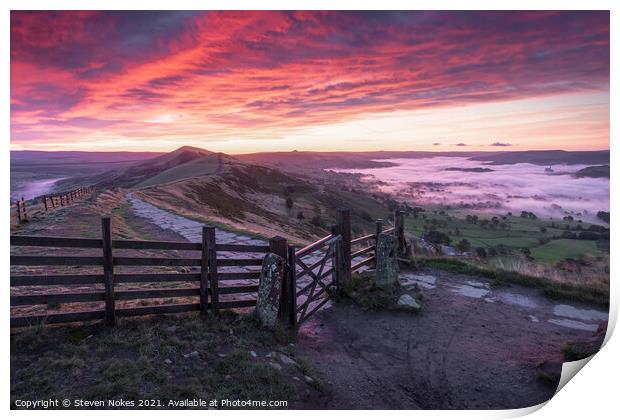 Majestic sunrise at Mam Tor Gate Print by Steven Nokes