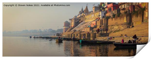 Tranquil sunrise on the sacred Ganges Print by Steven Nokes