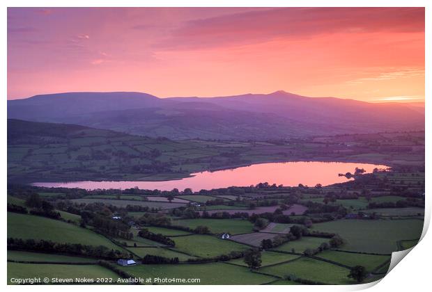 Majestic Sunset over Llangorse Lake and Pen Y Fan Print by Steven Nokes