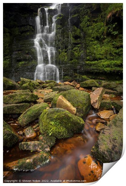 Majestic Waterfall in the Heart of Bleaklow Print by Steven Nokes