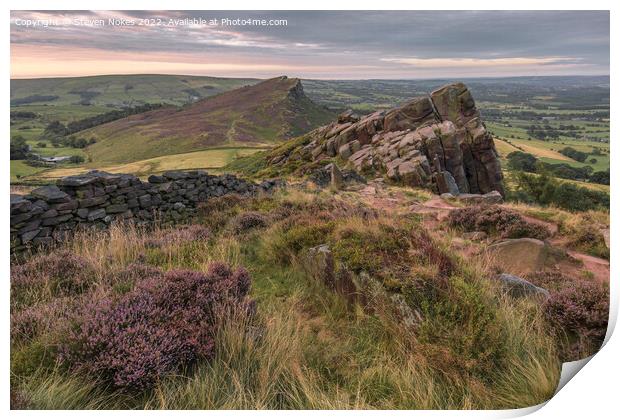 Heather blooms at Roaches Print by Steven Nokes