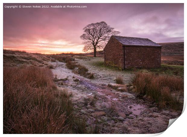 Majestic Sunrise at Wildboarclough Barn Print by Steven Nokes