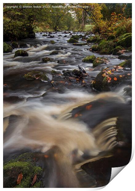 Tranquil River Cascades in Staffordshire Print by Steven Nokes