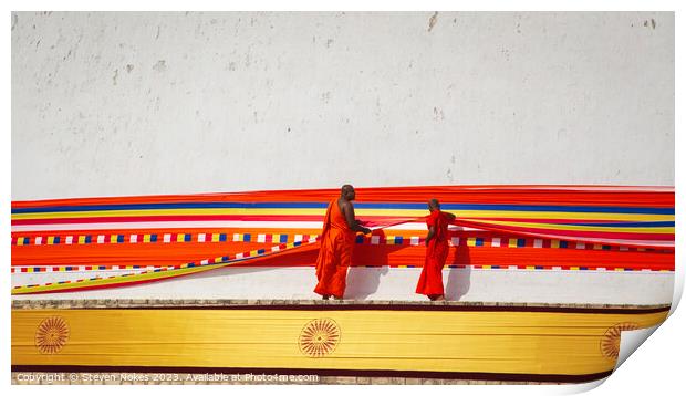 Monks wrap a ribbon around a Stupa in Anuradphura, Print by Steven Nokes
