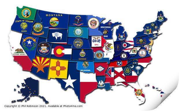 USA Flag Map 1 Print by Phil Robinson