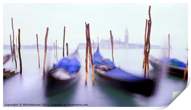 Venice, Gondolas, San Giorgio Maggiore Print by Phil Robinson