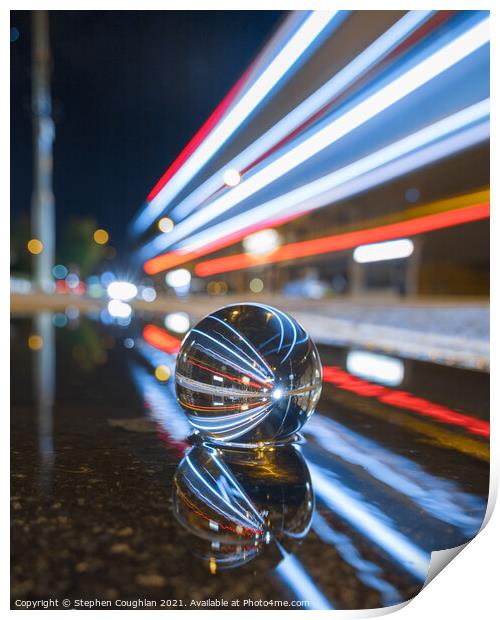 Lensball Bus Trails With Reflections Print by Stephen Coughlan