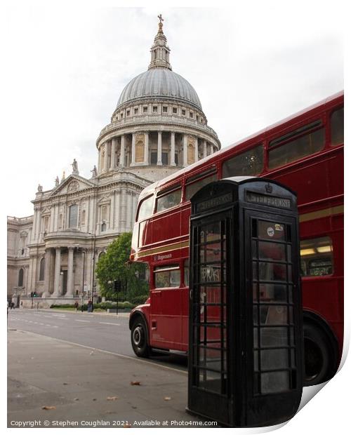 St Pauls Cathedral with Routemaster Bus Print by Stephen Coughlan