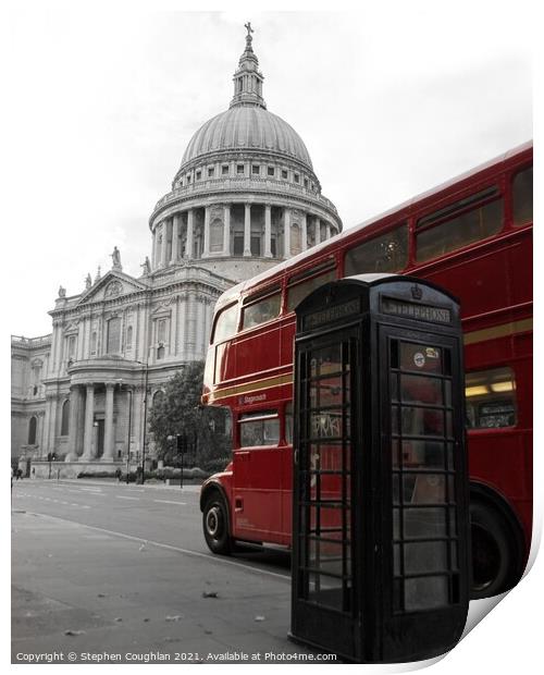 St Pauls Cathedral with Routemaster Bus (Colour Splash) Print by Stephen Coughlan