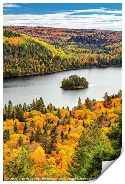 Autumn Forest Lake Landscape with a little Pine Island Print by Pierre Leclerc Photography