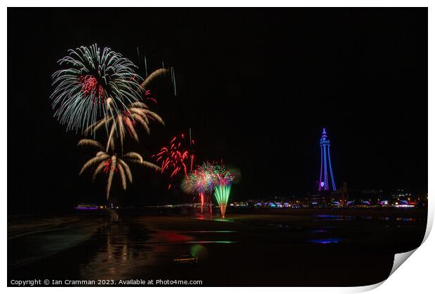 Fireworks over Blackpool Print by Ian Cramman