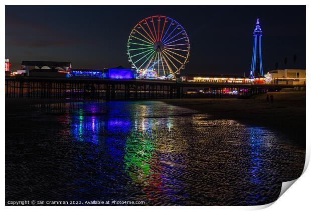 Central Pier and Ferris Wheel at Night Print by Ian Cramman