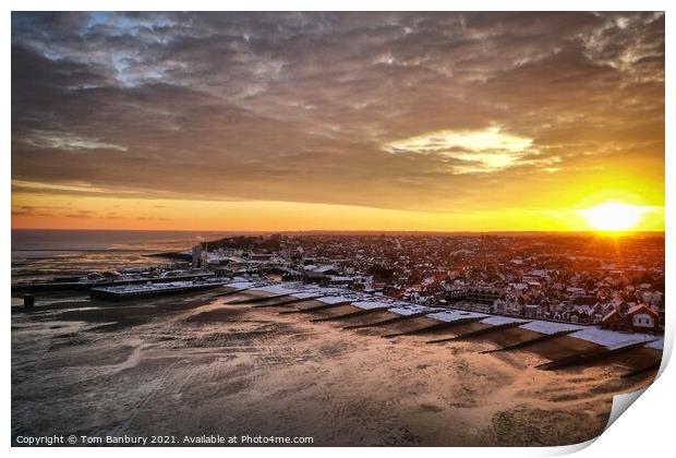 Whitstable Beach Snowy Sunrise Print by Evolution Drone