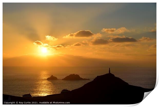 Cape Cornwall Sunset Print by Roy Curtis