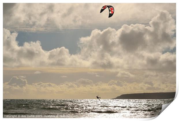 Airborne Kite Surfer Print by Roy Curtis