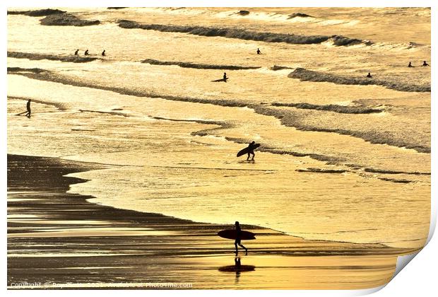 Fistral Surf Silhouettes Print by Roy Curtis