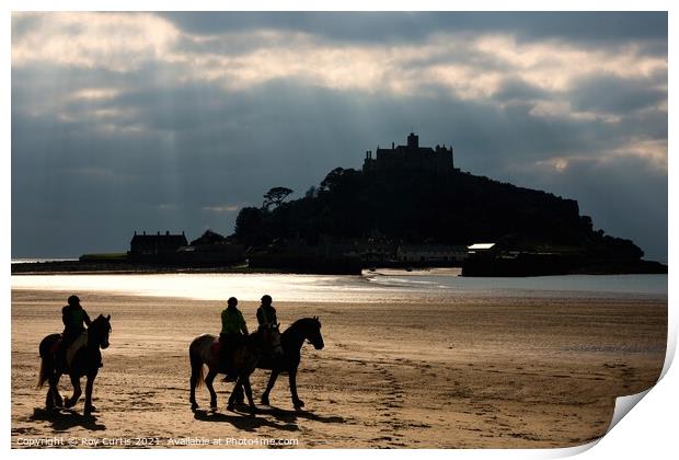 Horse Riders on Marazion Beach Print by Roy Curtis