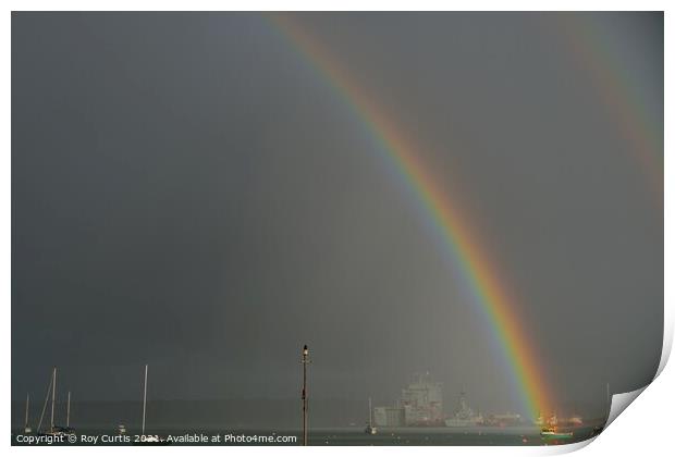 A Rainbow over Falmouth Harbour Print by Roy Curtis