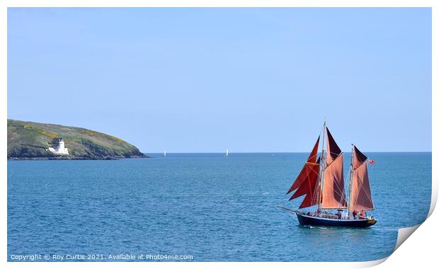 Falmouth Traditional Red Sailed Boat Print by Roy Curtis