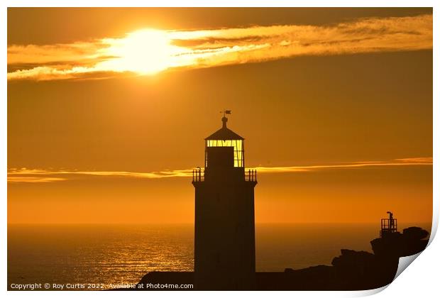 Godrevy Lighthouse Sunset. Print by Roy Curtis