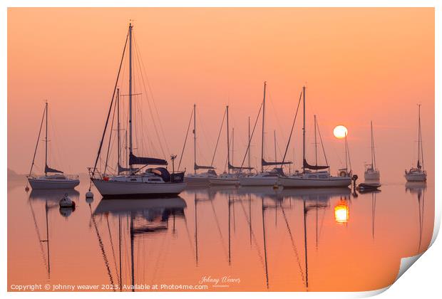 Golden Sunrise Boats River Crouch Essex Print by johnny weaver