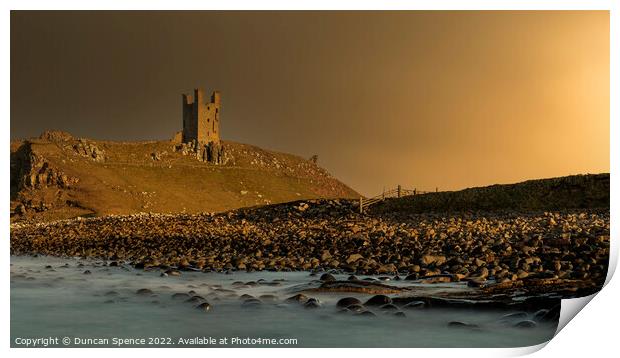 Dunstanburgh Castle at Sunset, Northumberland. Print by Duncan Spence