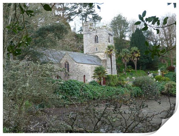 St Just in Roseland church, Cornwall Print by Peter Hodgson