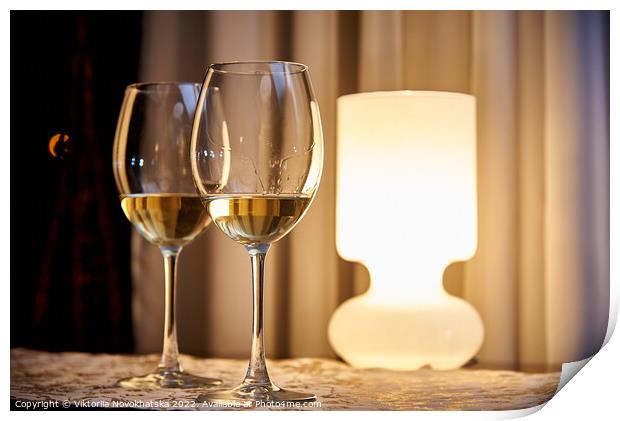 Two glasses of white wine Print by Viktoriia Novokhatska
