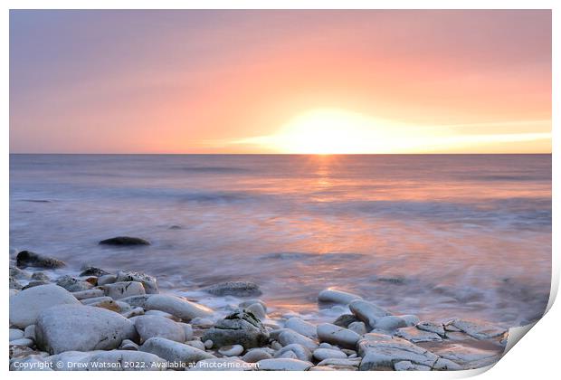 Sunrise at the Yorkshire coast Print by Drew Watson