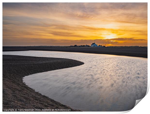 Tranquil sunset over Shingle Street Print by Terry Newman