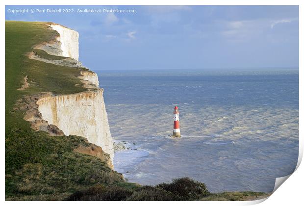 Beachy Head Lighthouse from the cliff top Print by Paul Daniell