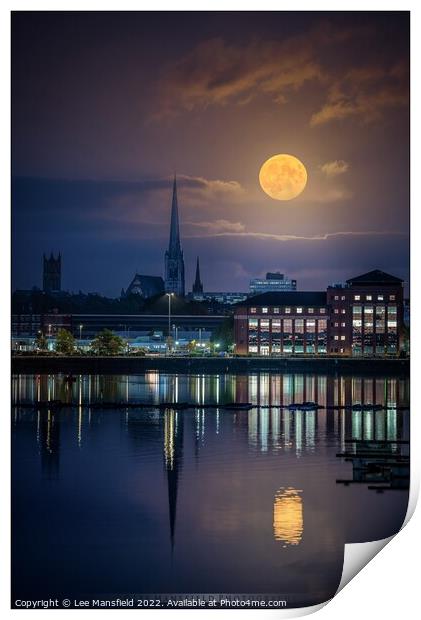 Full Moon Preston Lancashire Church Docks Reflection Night Print by Lee Mansfield