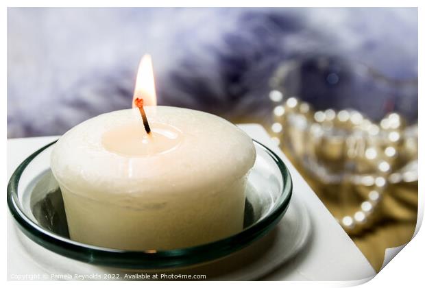 Lit  Candle in a Glass Holder  Print by Pamela Reynolds