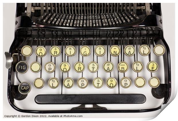 Typewriter keys rearranged to say 'Original Portable Laptop' Print by Gordon Dixon