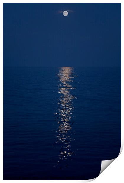 Full moon and moonlight on an indigo sea Print by Gordon Dixon