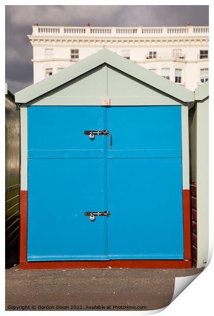Blue coloured beach hut on the esplanade, Brighton and Hove Print by Gordon Dixon