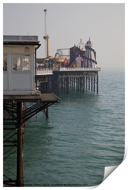 Brighton pier amusements - funfair over the sea Print by Gordon Dixon