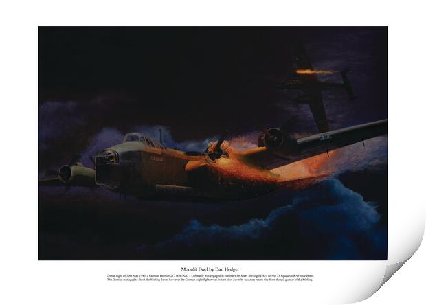 Moonlit Duel - RAF Short Stirling bomber vs night  Print by Aviator Art Studio