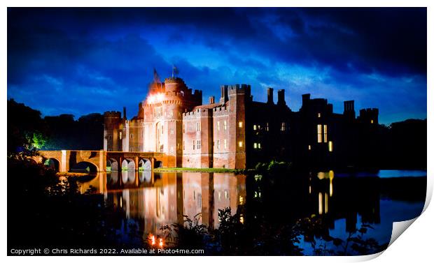 Herstmonceux Castle at Night Print by Chris Richards
