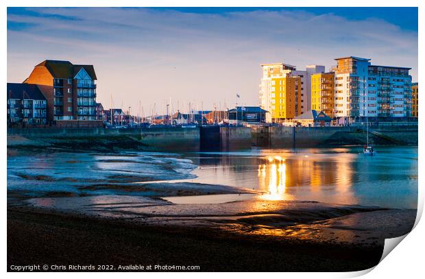 Eastbourne Harbour at Sunset Print by Chris Richards