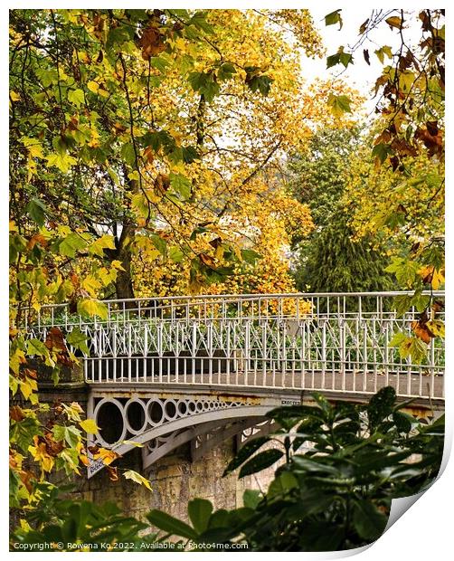A bridge heading towards autumn Print by Rowena Ko
