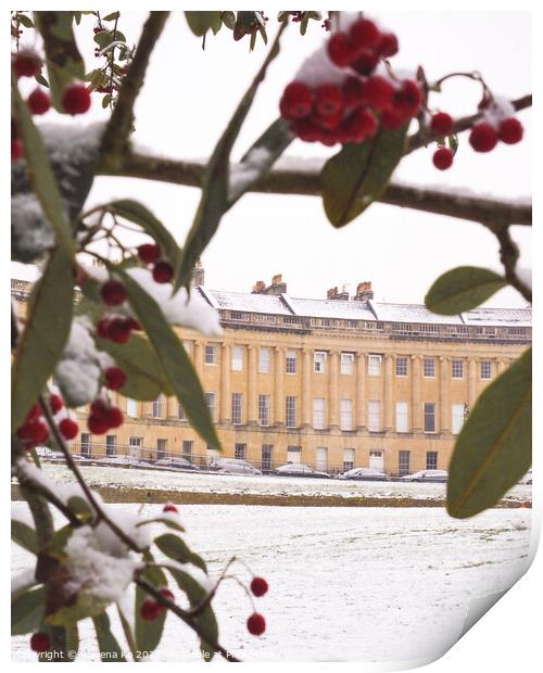 Royal Crescent in snow Print by Rowena Ko