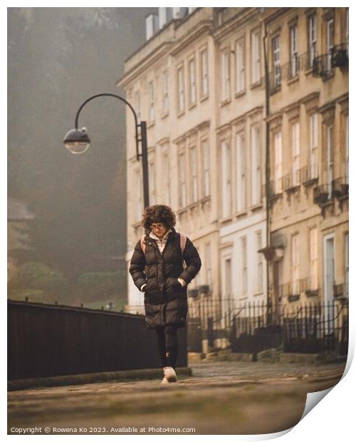 Walking along Walcot Place in a misty morning  Print by Rowena Ko