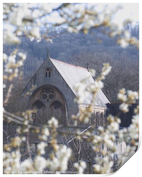 St John's Church Framed by blossom  Print by Rowena Ko