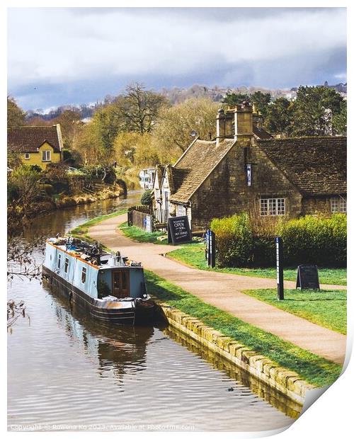 Bathampton in Spring time - Pub on the Canal  Print by Rowena Ko