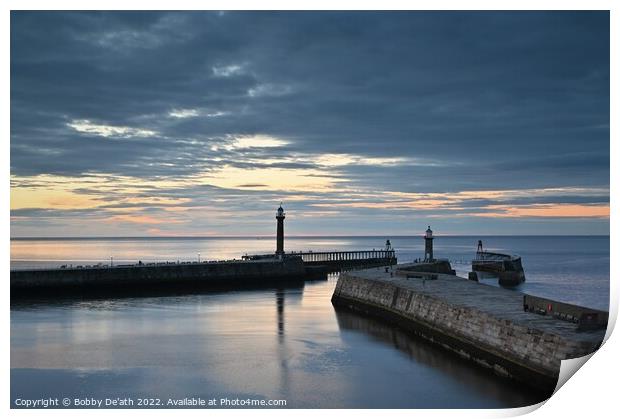 Whitby piers in the evening light Print by Bobby De'ath