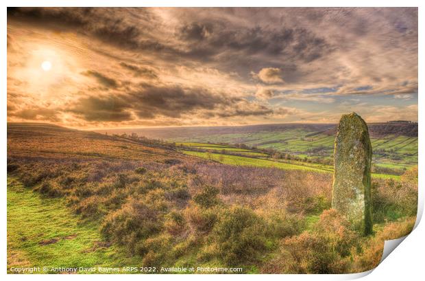 Standing Stone between, Glaisdale and Fryup Dale, North York Moors National Park.. Print by Anthony David Baynes ARPS