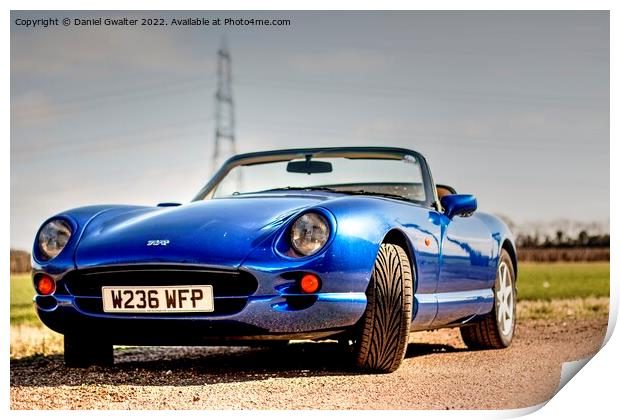 Blue TVR in the countryside Print by Daniel Gwalter